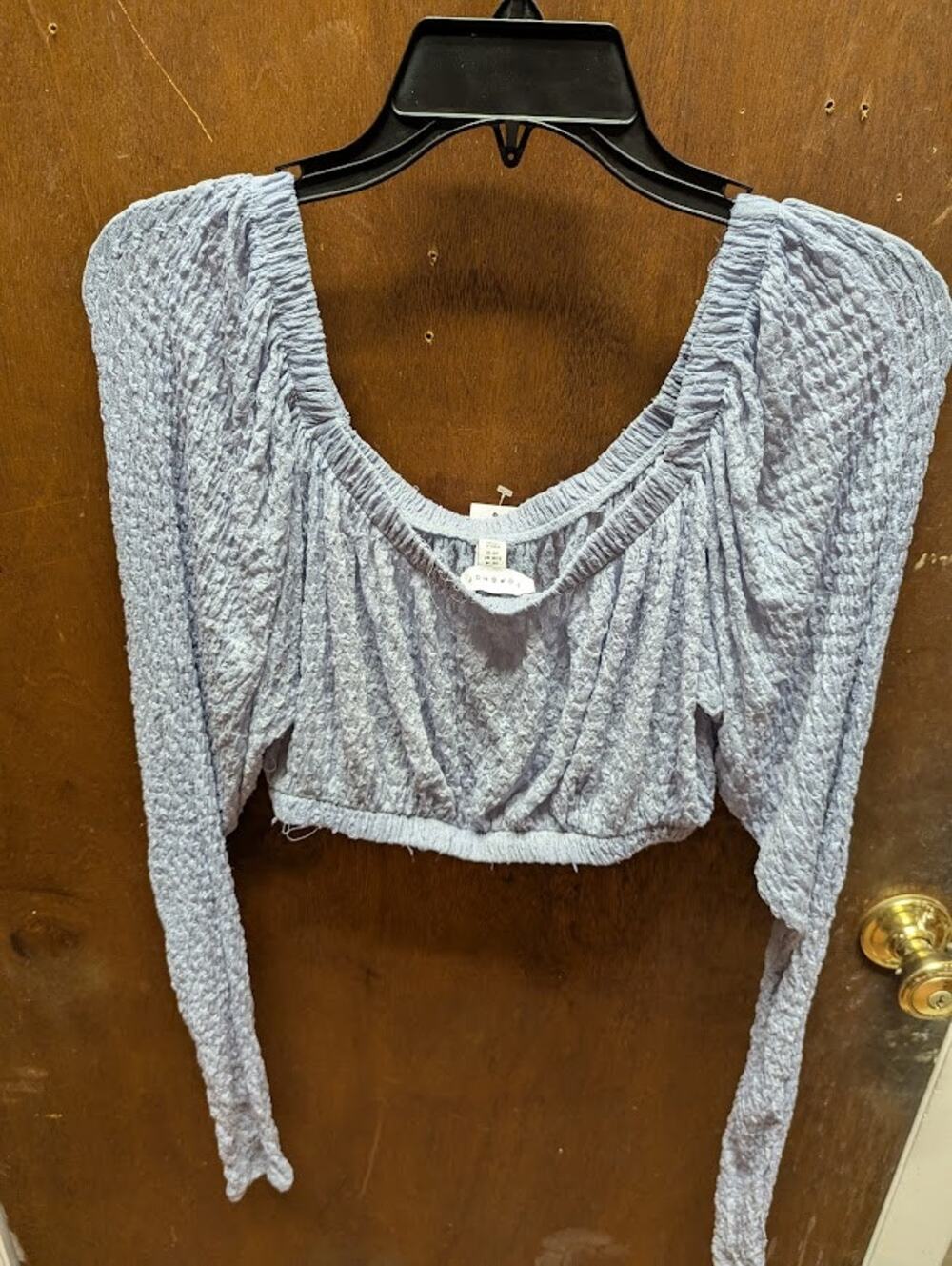Topshop Long Sleeve Textured Crop Top Light Blue Size 10 New off the shoulder